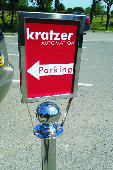 Free-standing car park sign chrome finish