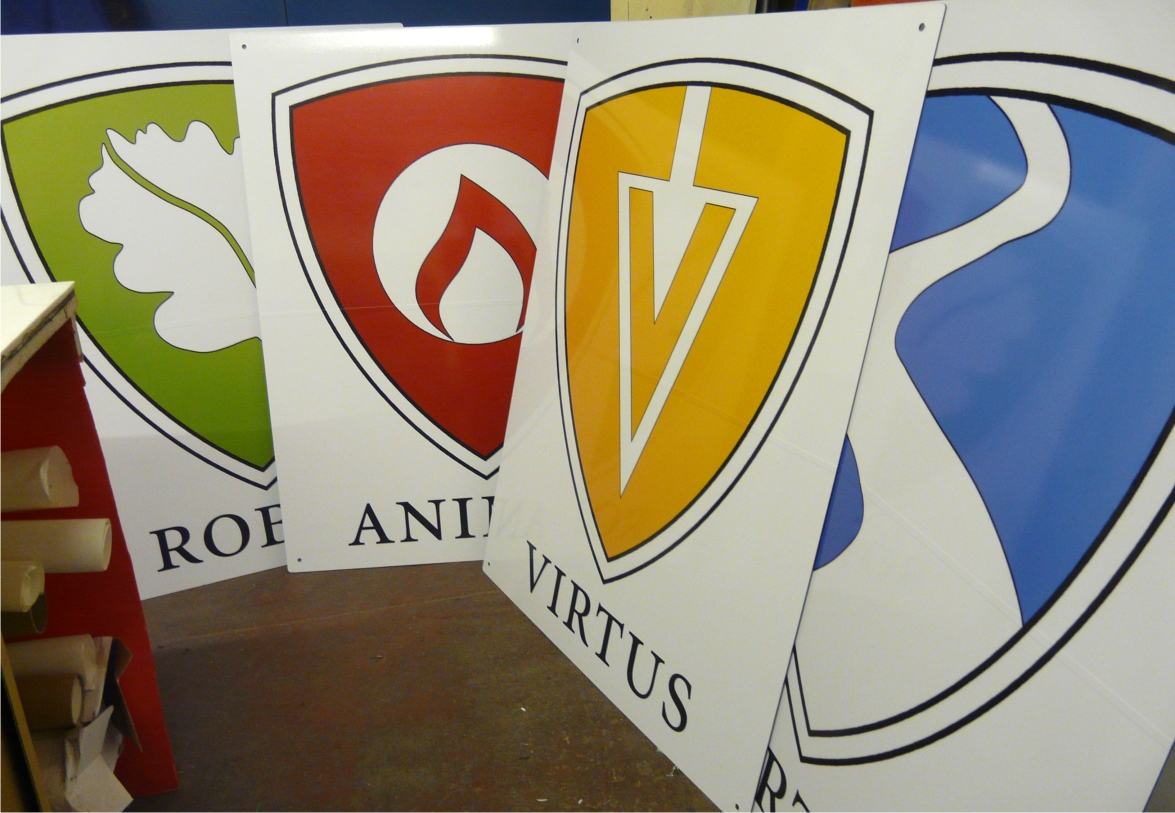 Oakwood Academy house sheild signs