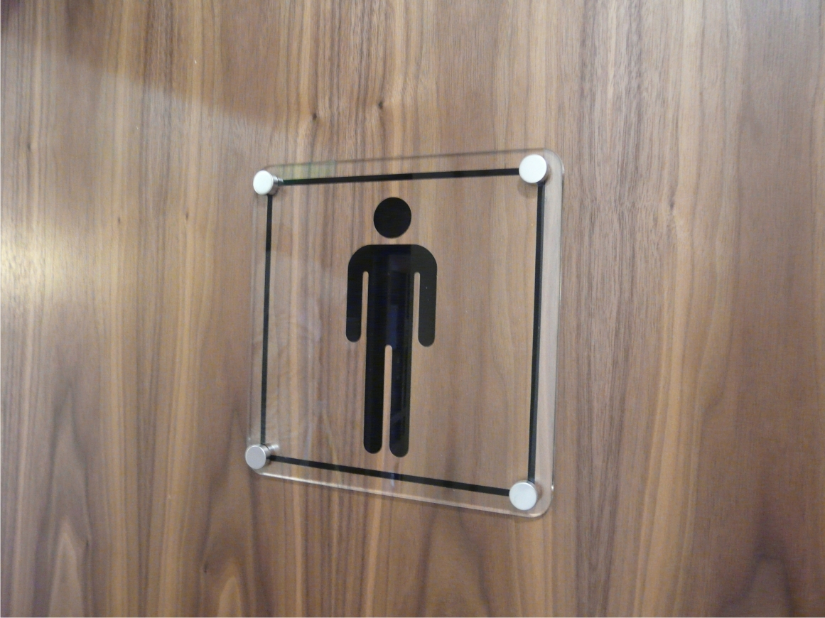 Clear perspex toilet door sign satin chrome screw caps